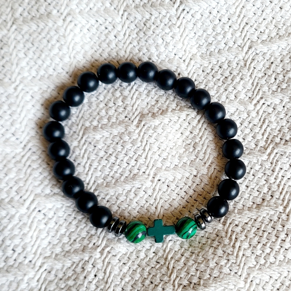 Natural gemstone cross bracelet